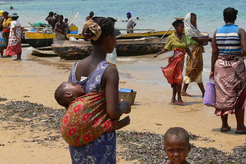 P1090351.JPG - Tous les matins les femmes des villages environnants attendent le retour des pêcheurs pour leur acheter leurs poissons. C'est l'occasion de longues négociations très animées..